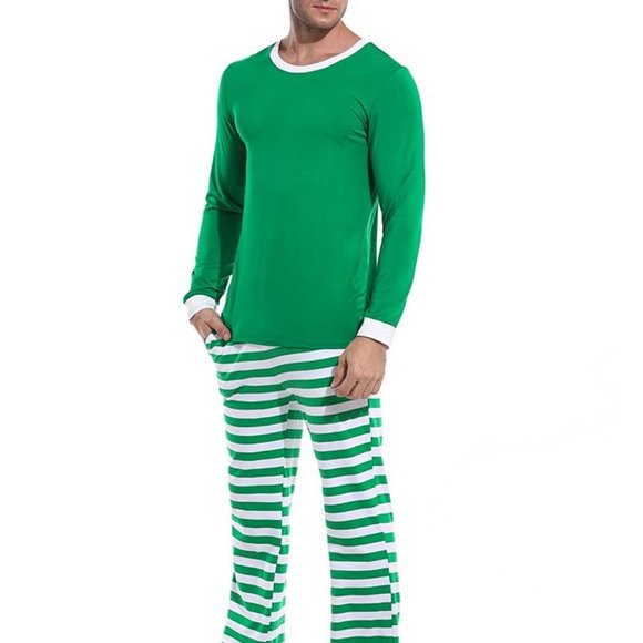Matching Green White Striped Winter Christmas Family Pajamas PJs Men Women Kids - Picture 5 of 16